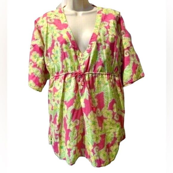 Lilly Pulitzer Seahorse Top in Hot Pink/Lime Green Women’s M - Picture 1 of 10